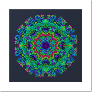 Neon Blue Mandala Posters and Art